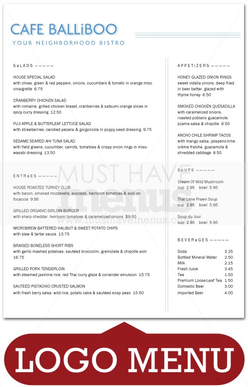 Village Cafe Menu | page 1