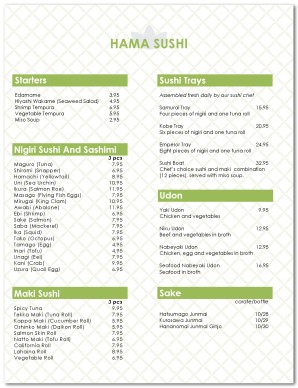 Cafe Sushi Menu