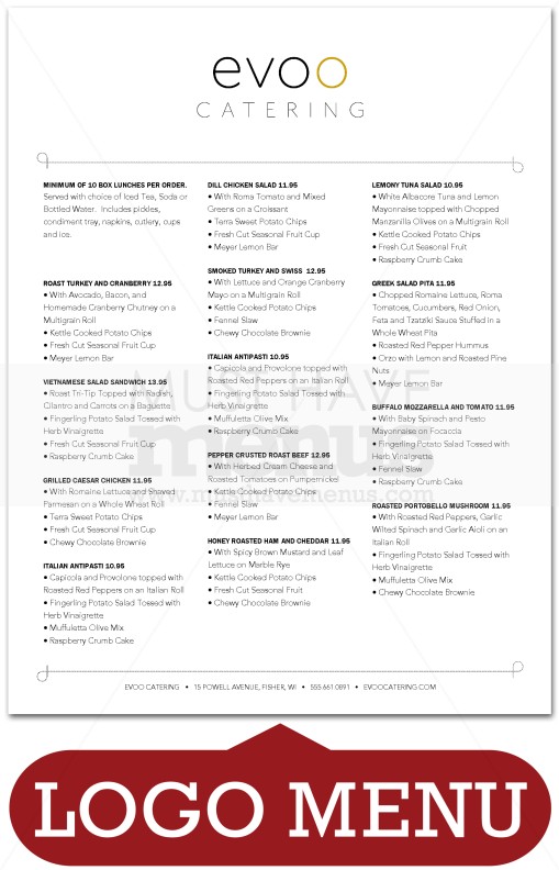Boxed Lunch Catering Menu | page 1