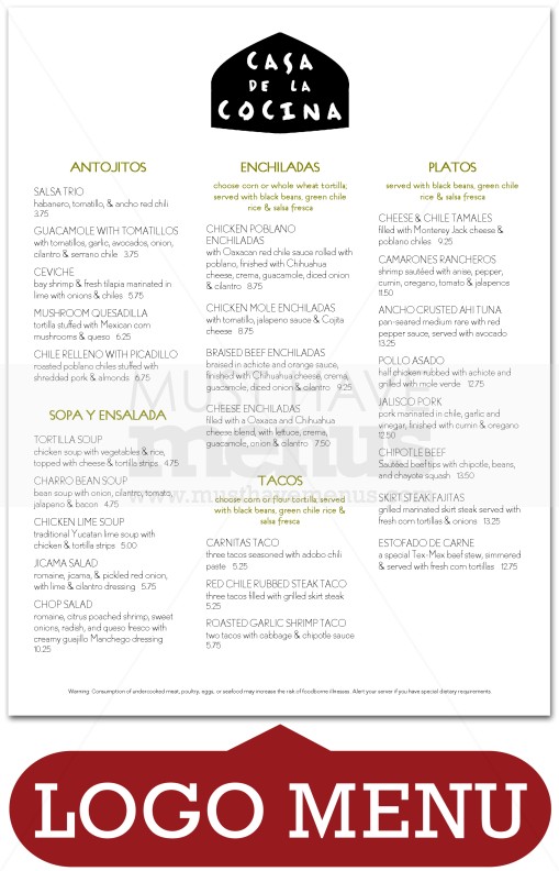 Authentic Mexican Restaurant Menu | page 1