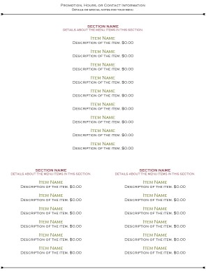 simple restaurant menus