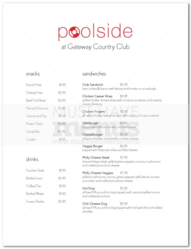 Pool Snack Bar Menu | page 1