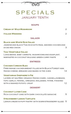 specials menu