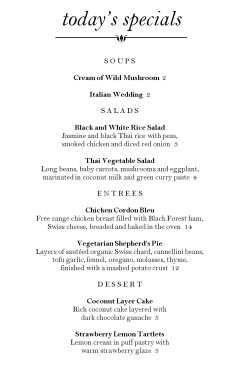specials menu