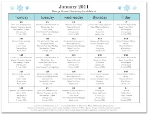Winter School Cafeteria Menu