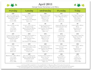 Spring School Cafeteria Menu