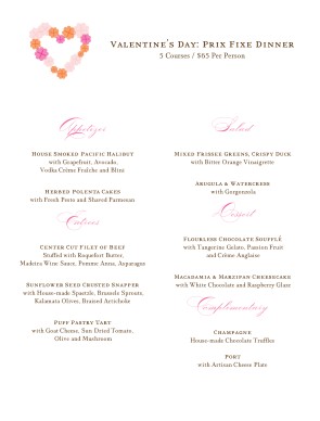 View Valentines Day Lunch Menu