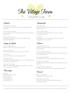 View Tennis Club Menu