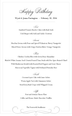 birthday party menu daily special menus