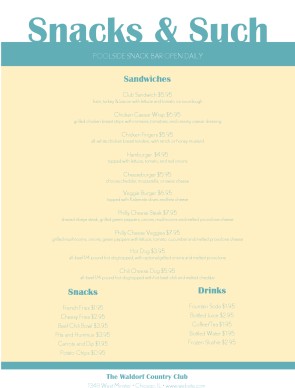 snack bar menu country club menu