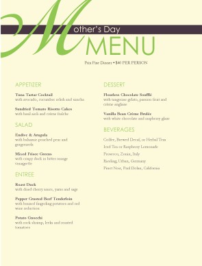 mothers day menu template