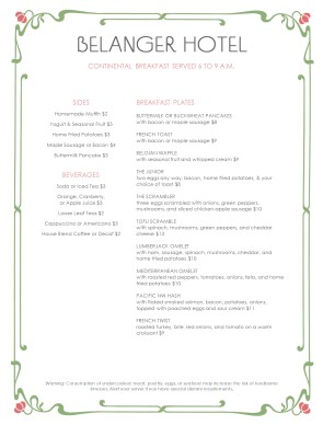 room service menu template
