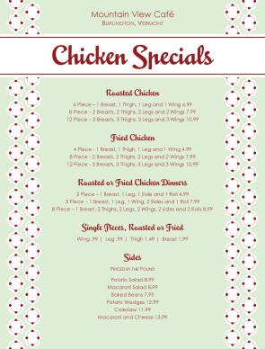 View Chicken Specials Menu