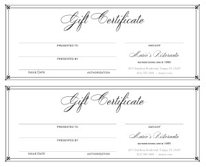 restaurant gift certificates templates