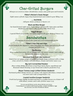 Fibbers Restaurant Menu Fibbers Restaurant Menu