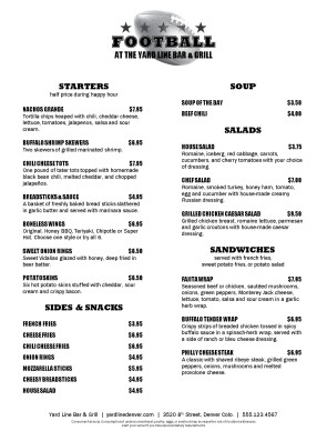 sportsbar football menu sports bar menus