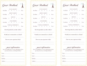 restaurant comment cards template
