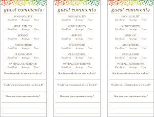 restaurant comments card template