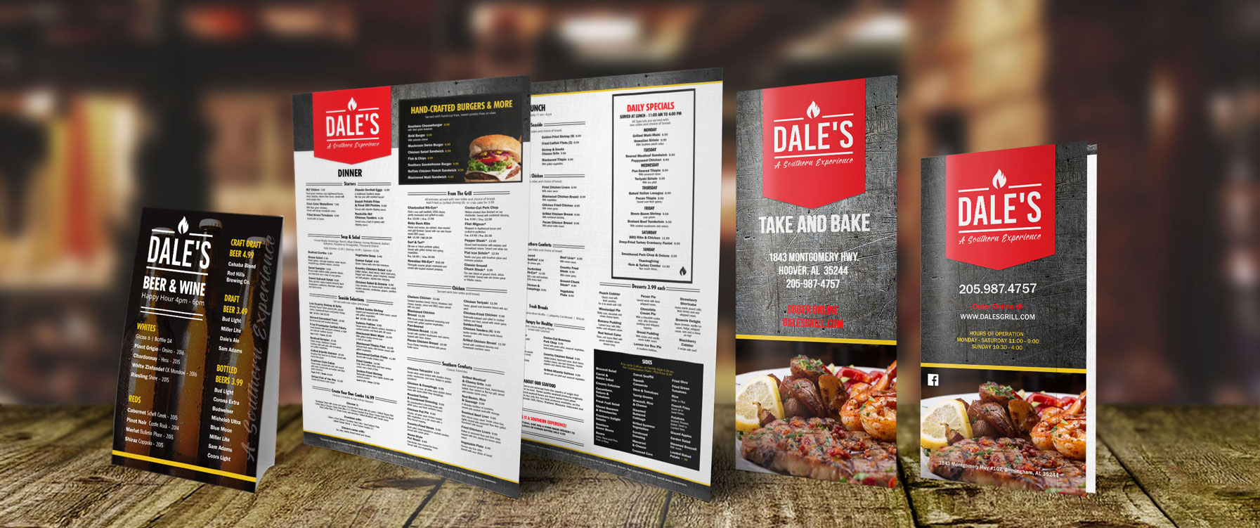 Graphic Design for dine-in, takeout and specialty menus