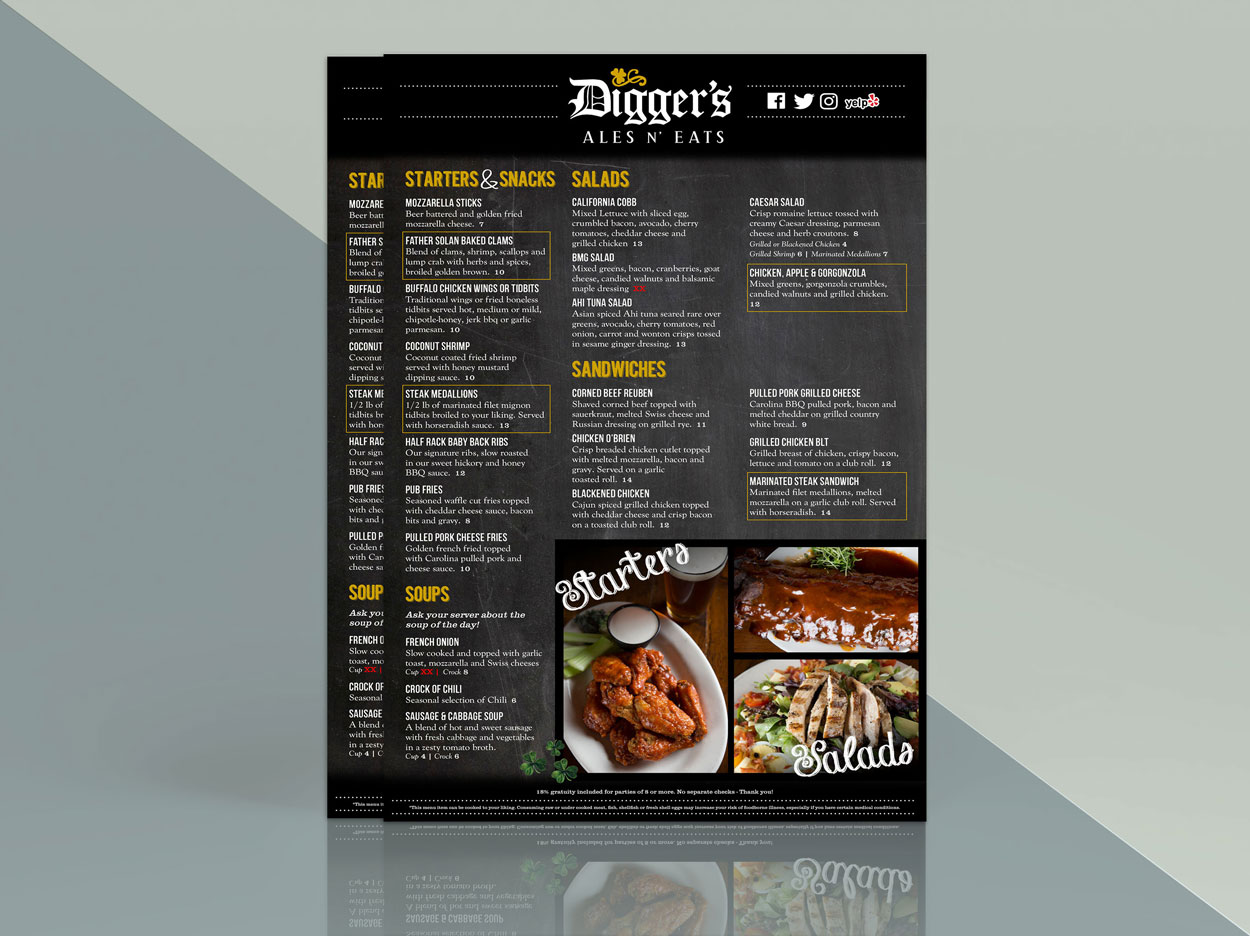 Graphic Design for dine-in menus