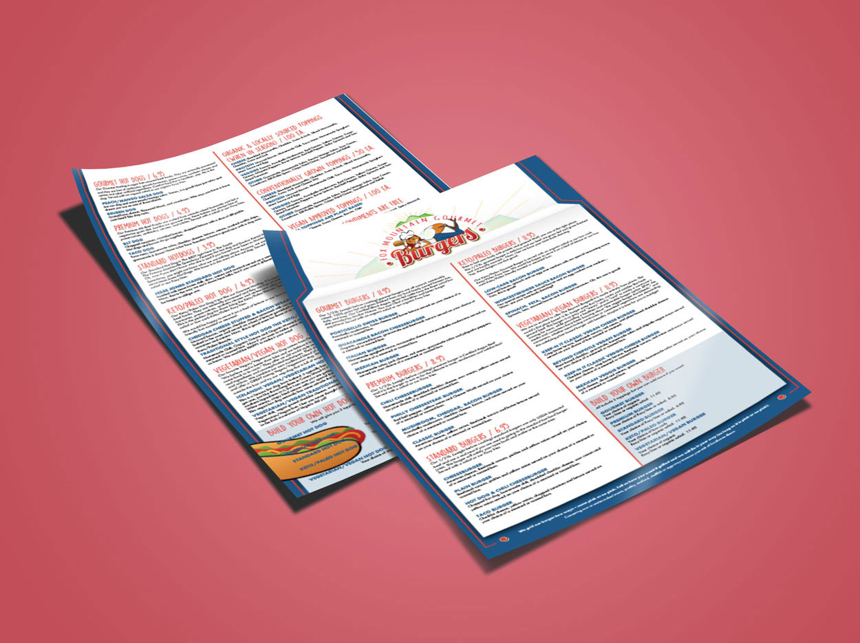 Graphic Design for dine-in, takeout and specialty menus