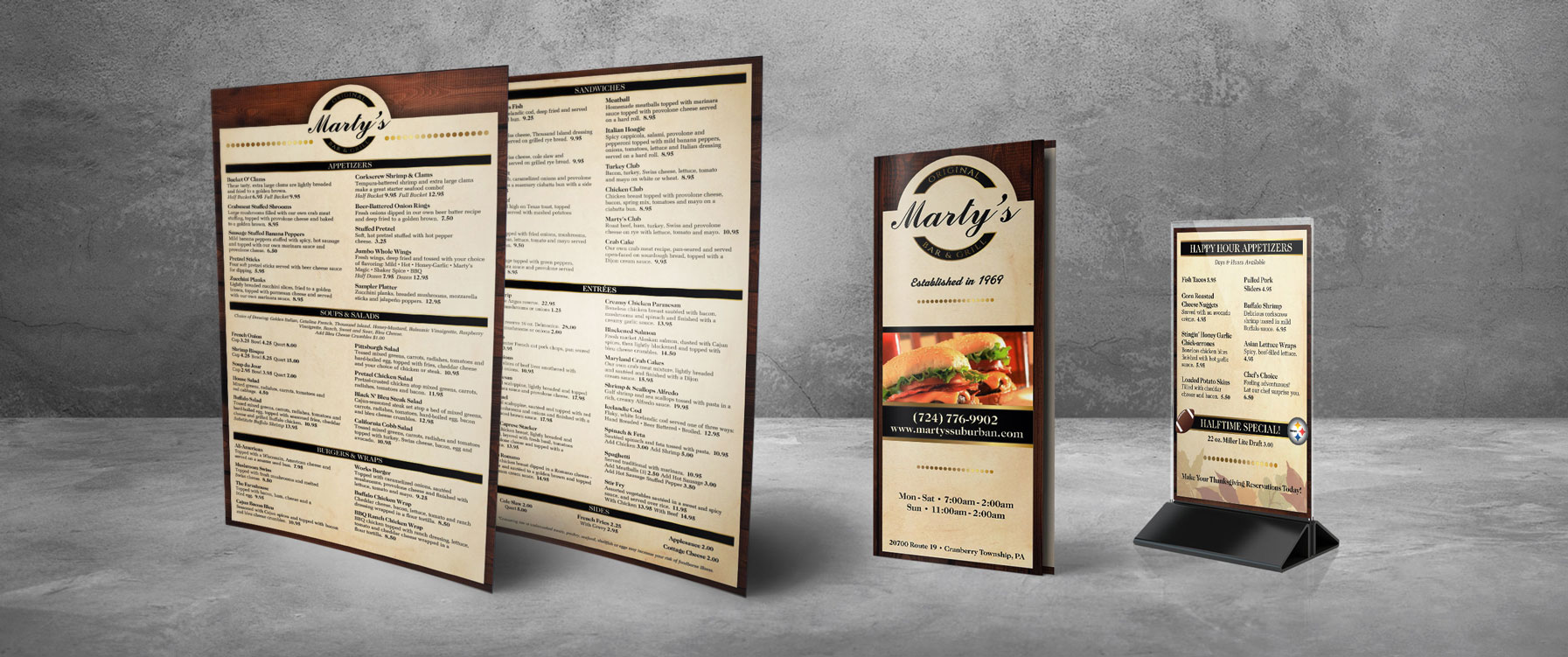 Graphic Design for dine-in, takeout and specialty menus