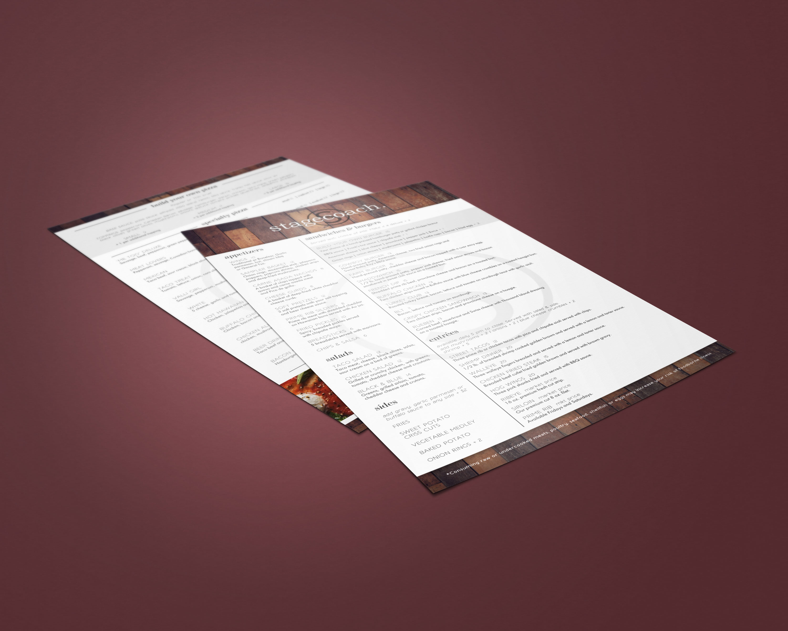 Graphic Design for dine-in menus