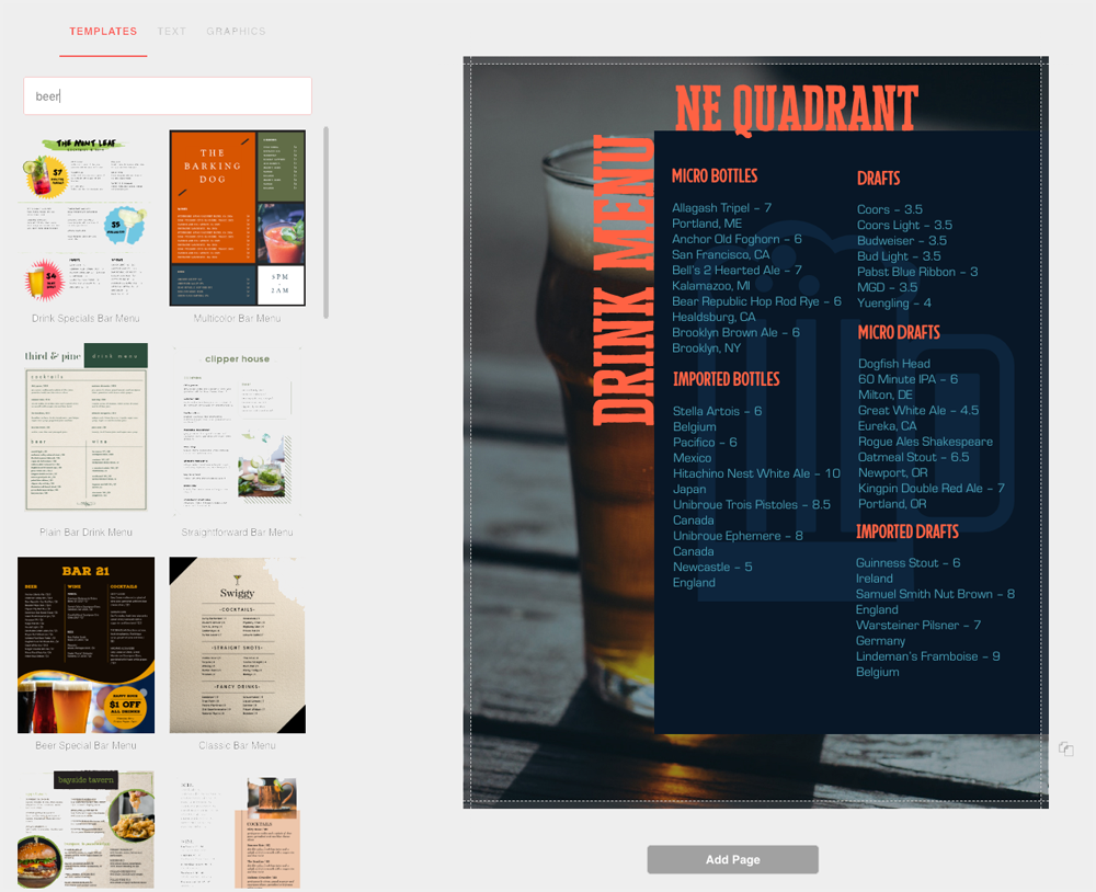 Create Beer Menus Create Beer Menus