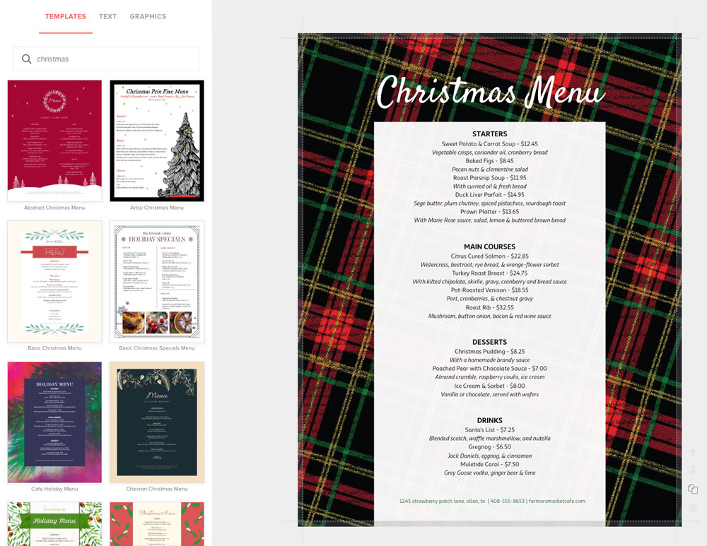 Design Christmas Menus