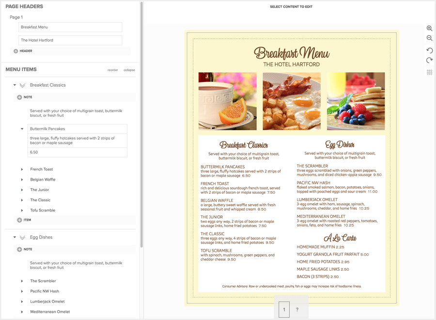Create Breakfast Menus Create Breakfast Menus