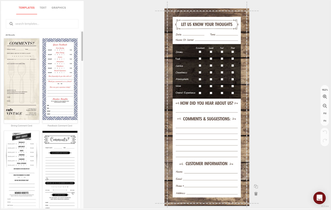Comment Card Maker, Custom Comment Cards - MustHaveMenus In Restaurant Comment Card Template