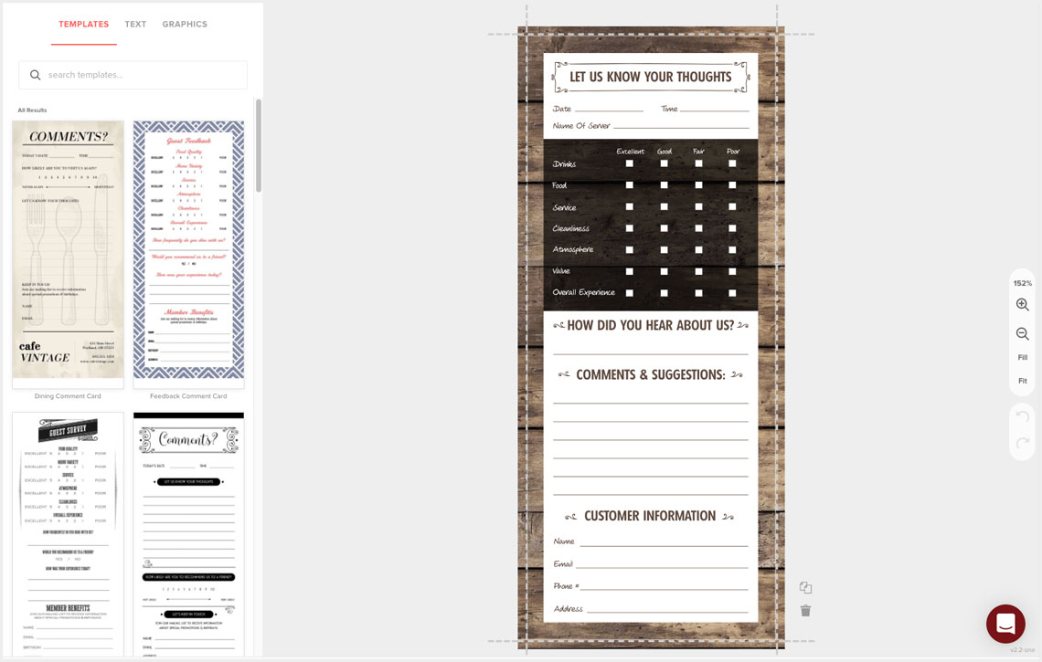 Comment Card Maker, Custom Comment Cards - MustHaveMenus Intended For Restaurant Comment Card Template