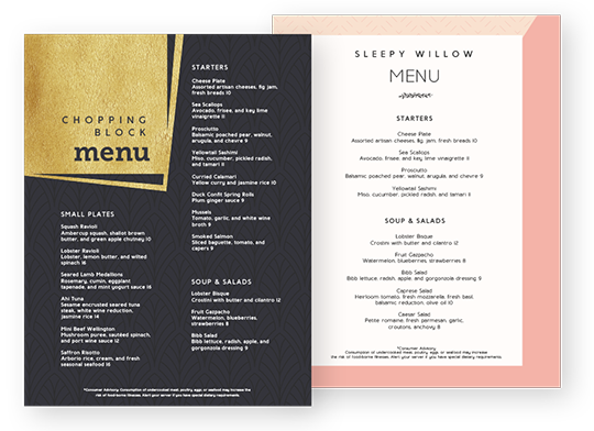 Design Fine Dining Menus