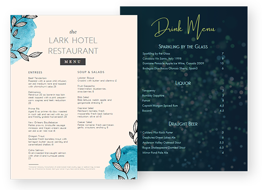 Design Hotel Menus