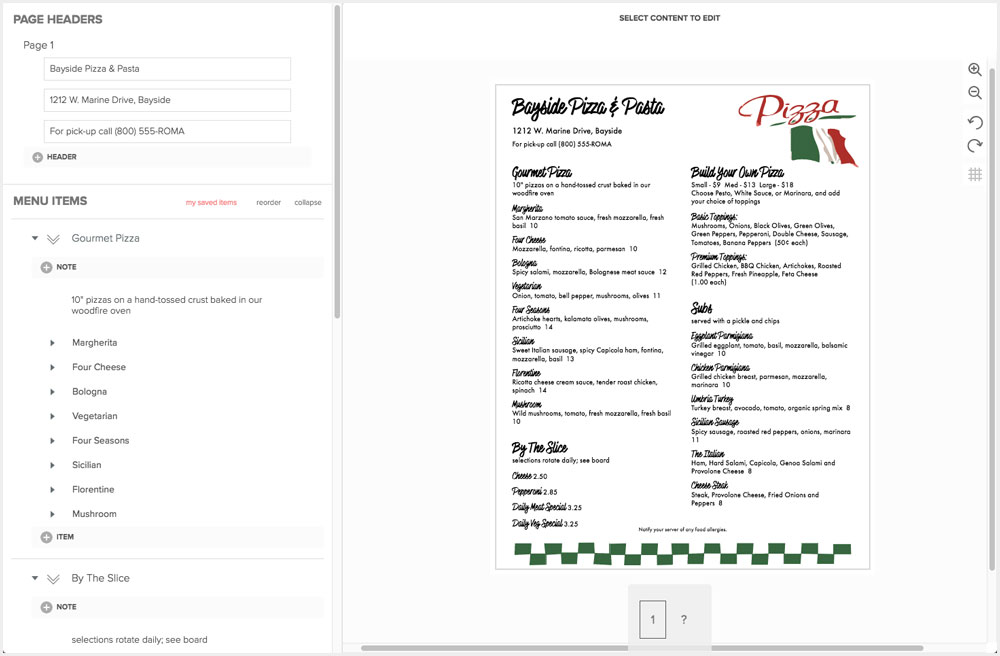 Create Italian Menus Create Italian Menus