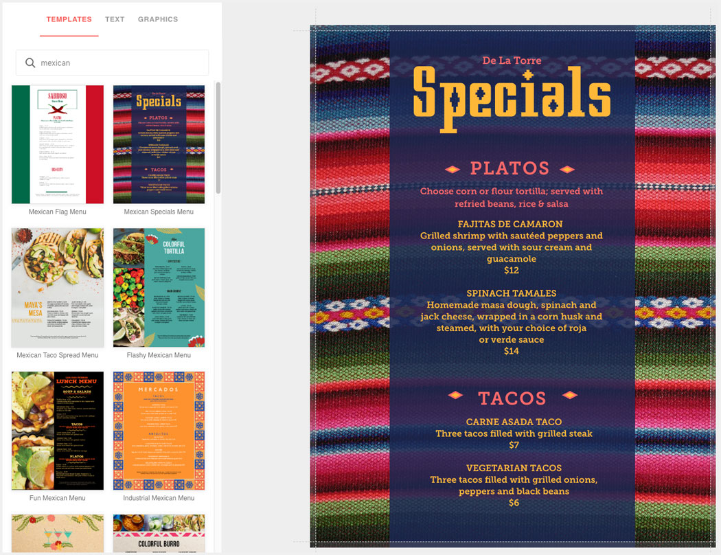 Create Mexican Menus Create Mexican Menus