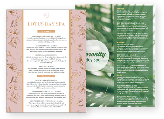 Design Spa Menus