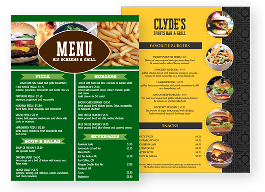 Design Sports Bar Menus