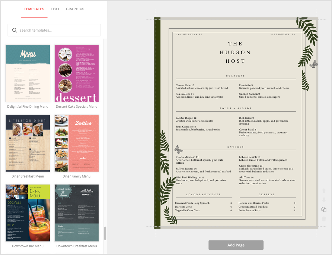 Create Fine Dining Menus