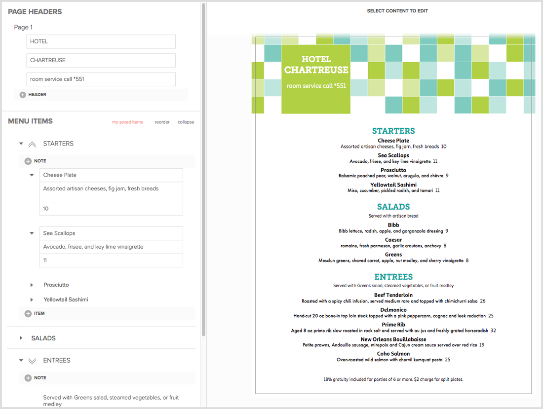 Create Hotel Menus Create Hotel Menus