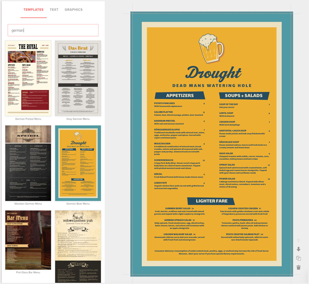 Create German Menus