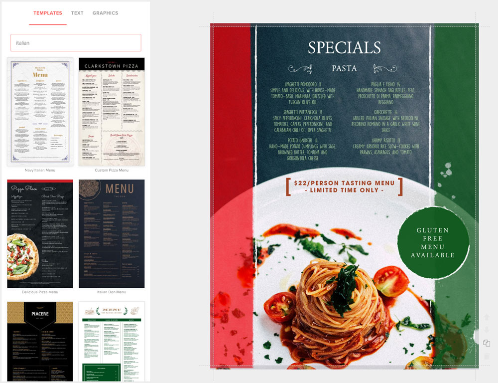 Italian Menu Creator, Custom & Authentic - MustHaveMenus