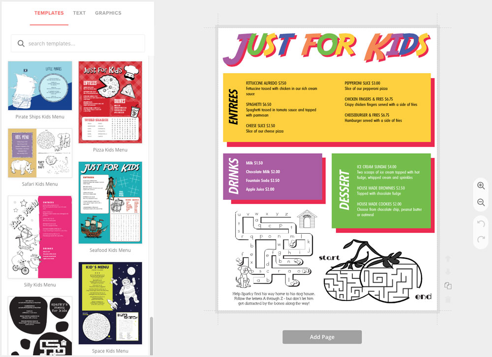 Create Kids Menus