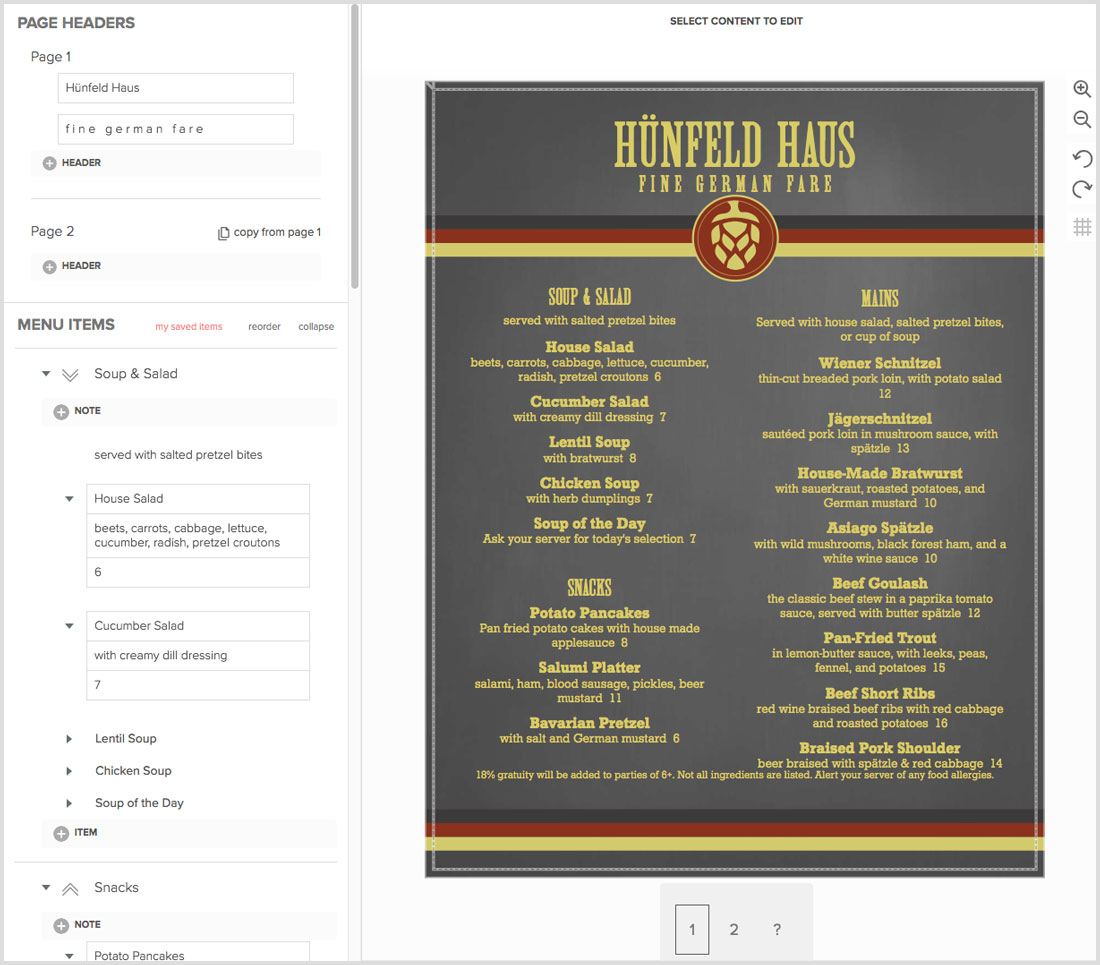 Create German Menus Create German Menus