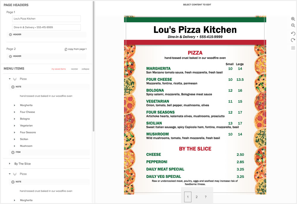 Create Pizza Menus Create Pizza Menus