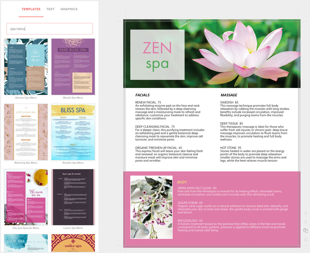 Create Spa Menus Create Spa Menus