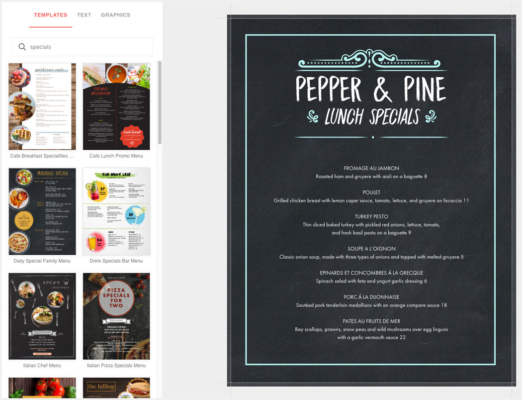 Create Daily Specials Menus