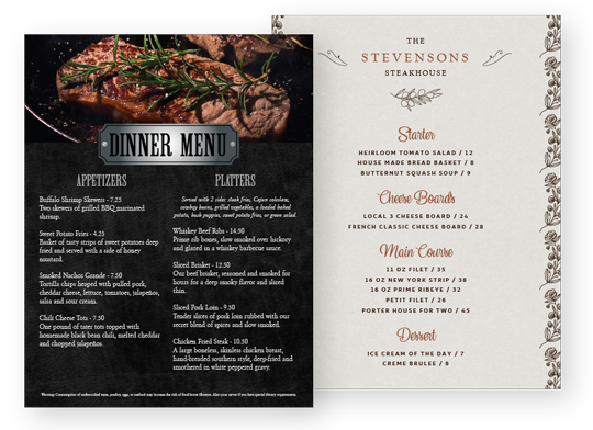 Design Steakhouse Menus