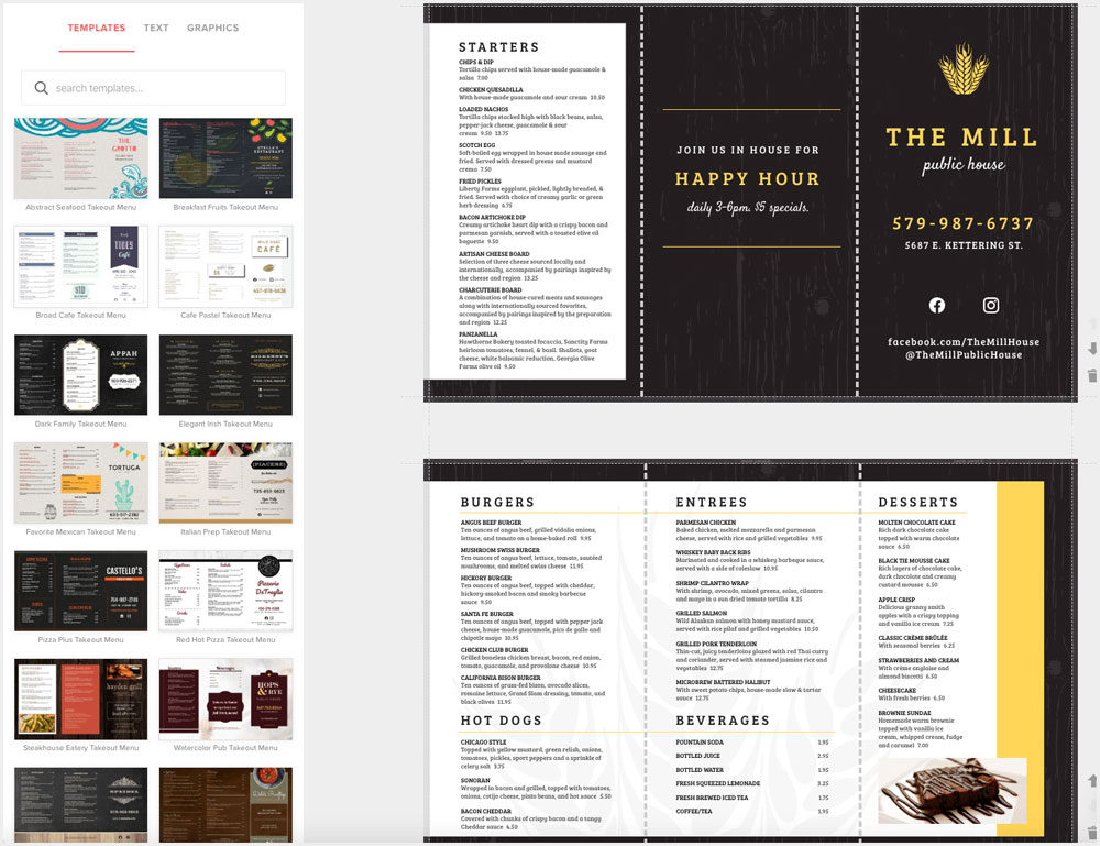 Restaurant Takeaway Food Menu Leisure Price List A4 Leaflet Design Half/Z fold 