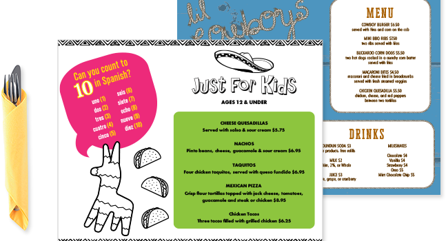 Kids Menu Sizes